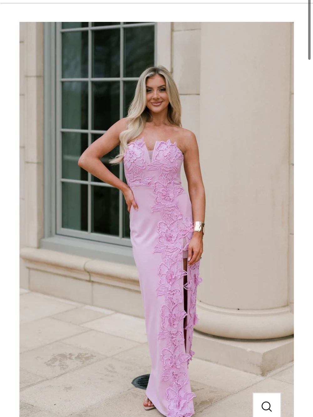 Strapless Lace-Embellished Evening Gown in Lilac
